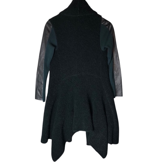 Space Couture Italy Sz 40 S Knit Coat Wool Alpaca Leather Green Assymetric hem - Picture 6 of 12